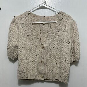 LOFT Cream Speckled Knit Cardigan